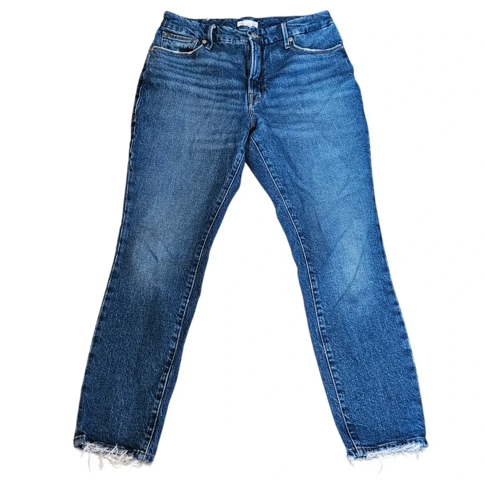 Good American Good Classic Blue Straight Leg Raw Hem Jeans Size 6/28 GCPB235T